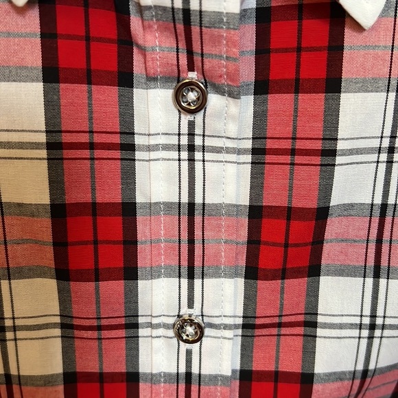 Talbots Red Plaid Holiday Button Down Top Sz 8 - Picture 5 of 6